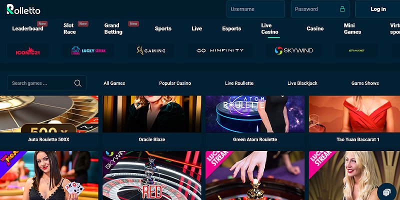 Rolletto casino screenshot